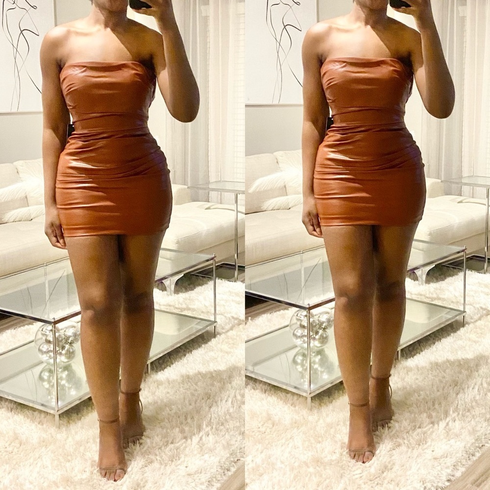 Luxe Faux Leather Ruched Mini Dress